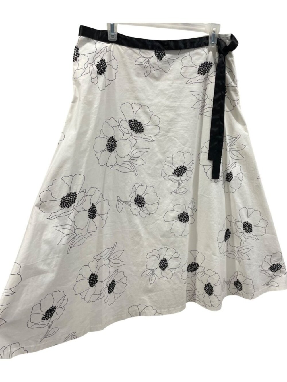 Vintage 90s WHBM Floral Midi Skirt 12 White Embellished Cottagecore Feminine
